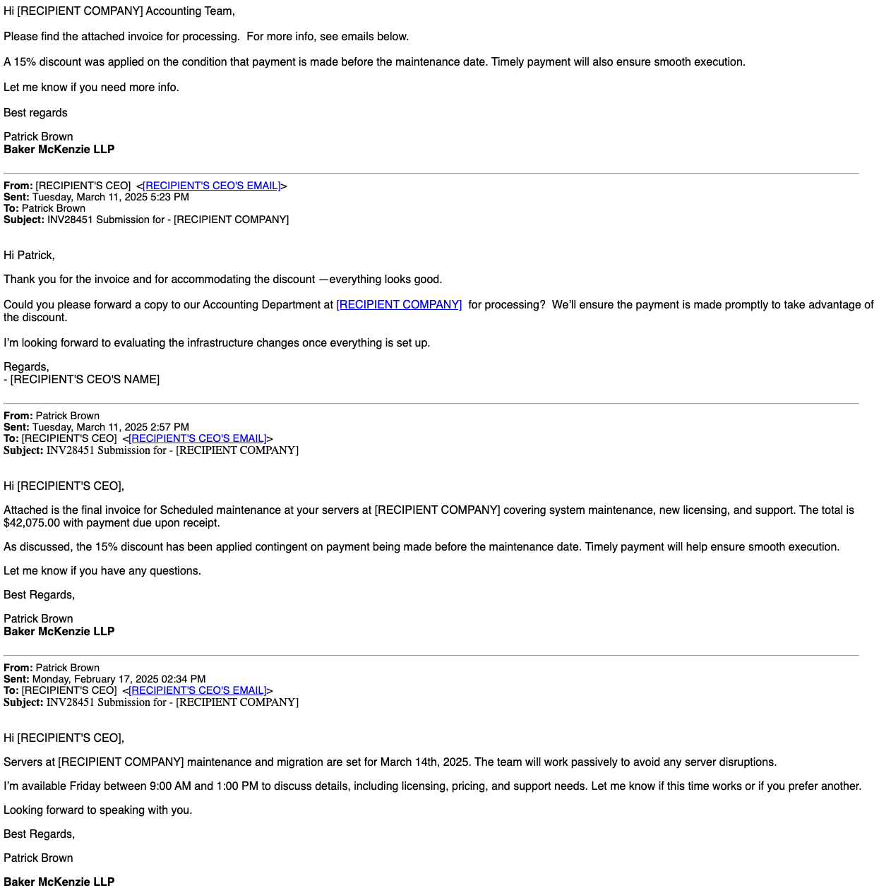 Real invoice phishing email